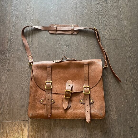 J CREW MONTAGUE French Military Saddlebag Leather Briefcase / Messenger Bag * - Picture 1 of 16